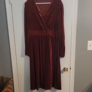 Women's Wrap V Neck Velvet Formal Long Sleeve Dress Flowy Elastic High Waist